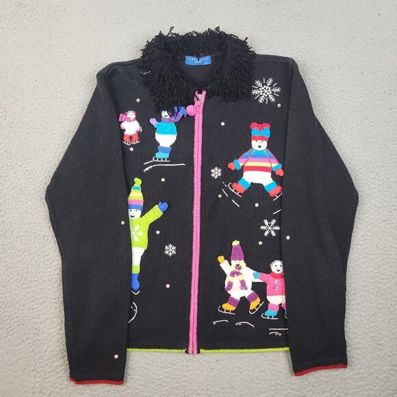 Karen Scott Christmas Sweater Womans Large PL Cardigan Snowman Ice Snow Winter - Picture 1 of 11